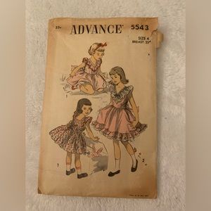 Vtg 1950s Advance 5543 Puff Sleeve Sun Dress SEWING PATTERN Girl Toddler Size 4